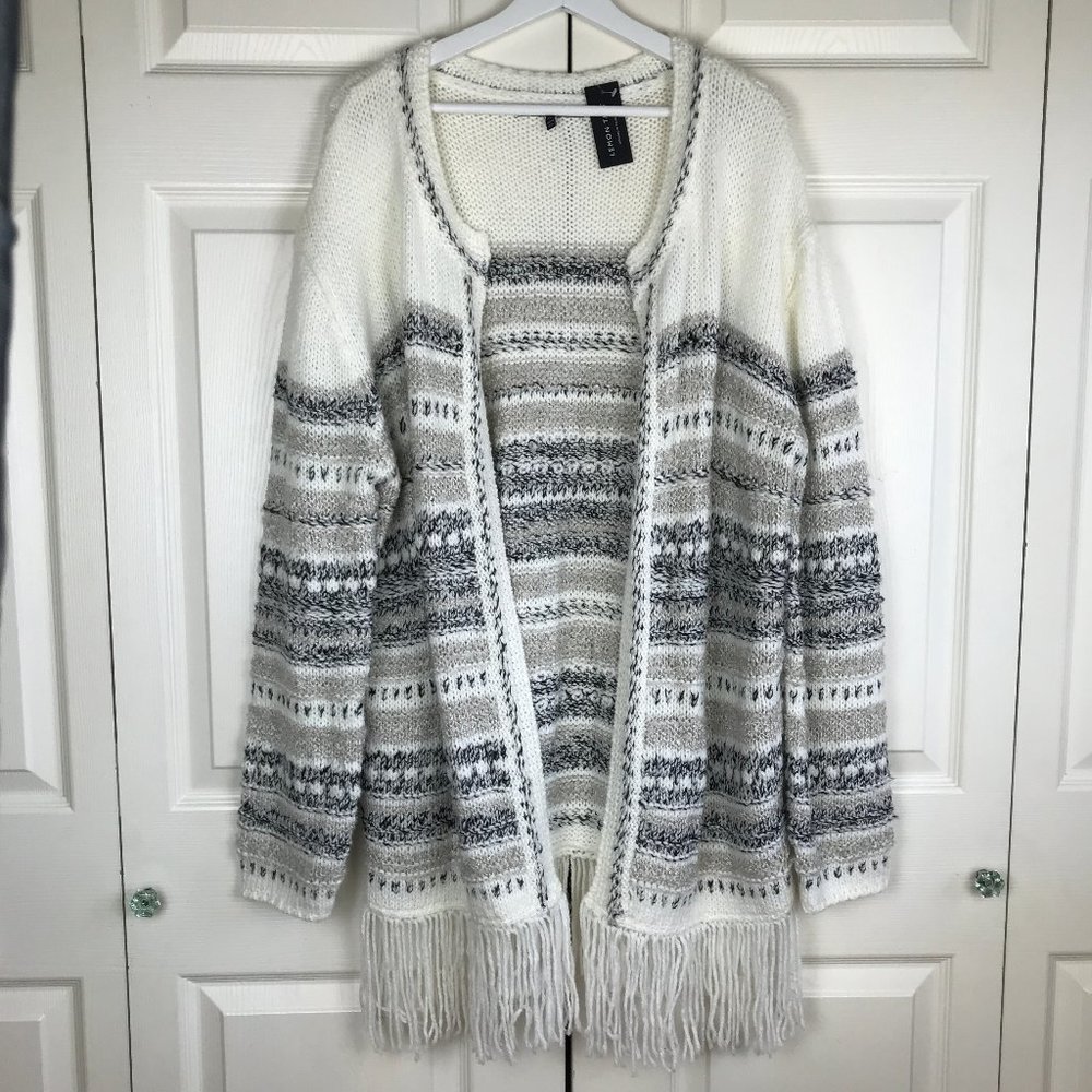 Lemon Tart Fringe Open Front Cardigan Draped Large